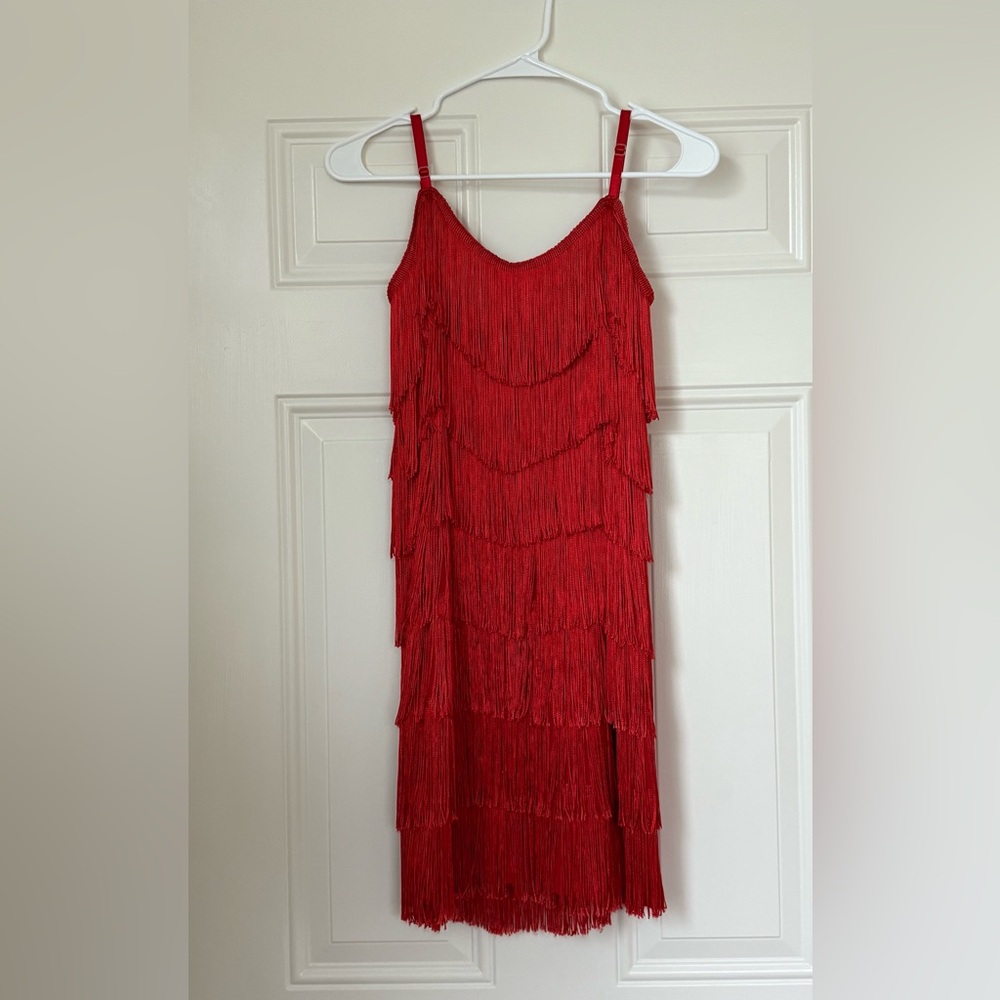 Chic Red Layered Fringe Mini Dress